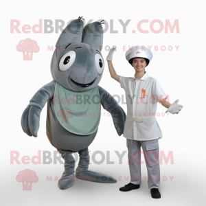 Gray Shrimp Scampi mascot costume character dressed with a Long Sleeve Tee and Cummerbunds