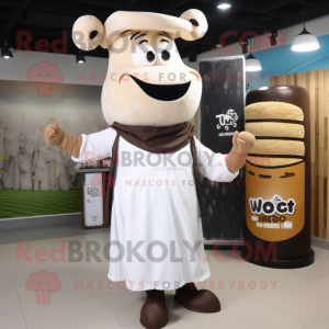 Cream Bbq Ribs mascot costume character dressed with a Sheath Dress and Shawls