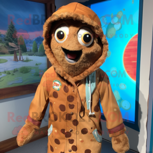 Rust Pizza mascot costume character dressed with a Parka and Necklaces