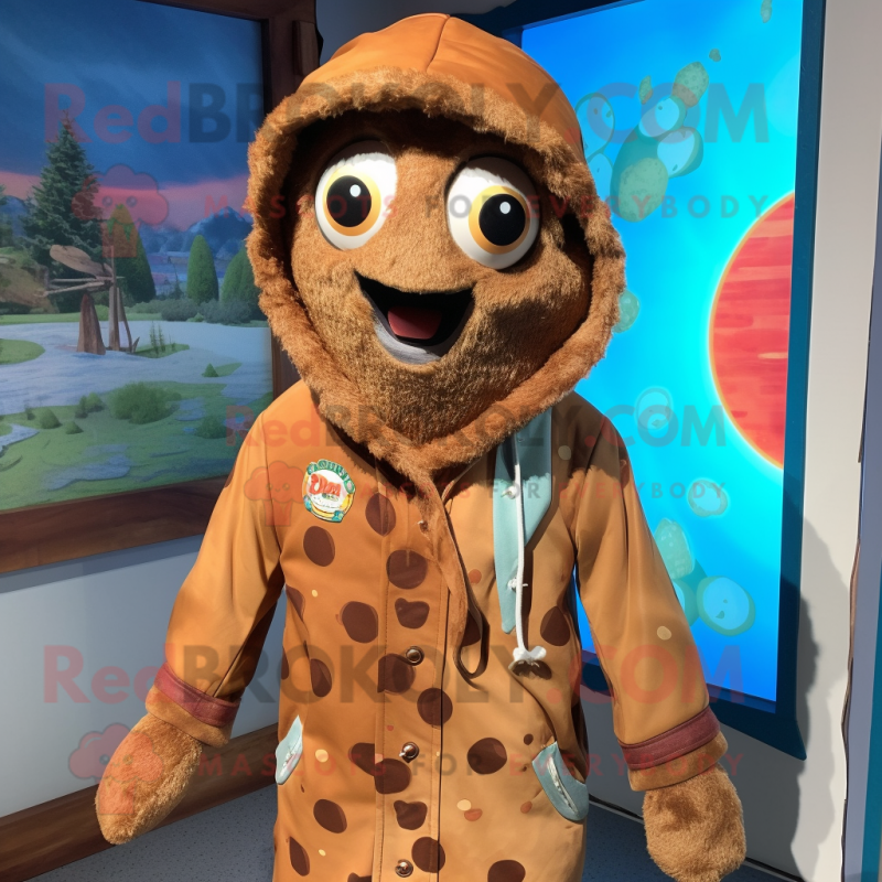 Rust Pizza mascot costume character dressed with a Parka and Necklaces