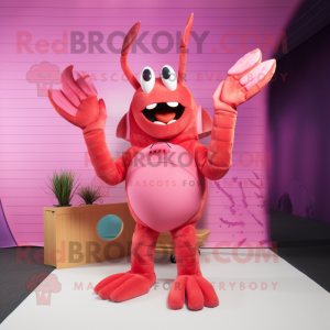 Pink Lobster mascot costume character dressed with a Playsuit and Clutch bags