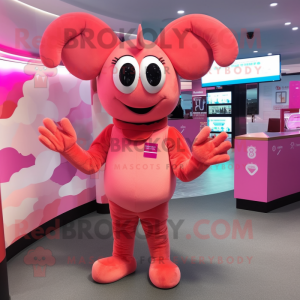 Pink Lobster mascot costume character dressed with a Playsuit and Clutch bags