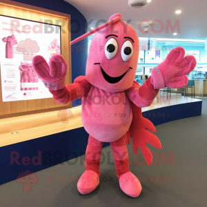 Pink Lobster mascot costume character dressed with a Playsuit and Clutch bags