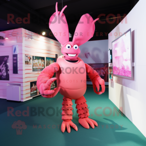 Pink Lobster mascot costume character dressed with a Playsuit and Clutch bags