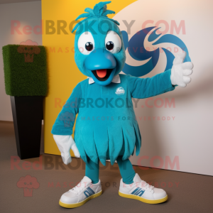 Cyan Peacock maskot kostume...