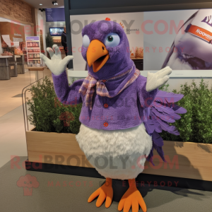 Lavender Pheasant mascot costume character dressed with a T-Shirt and Mittens