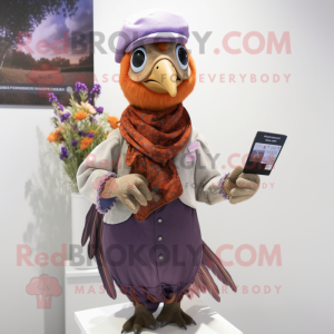 Lavender Pheasant mascot costume character dressed with a T-Shirt and Mittens