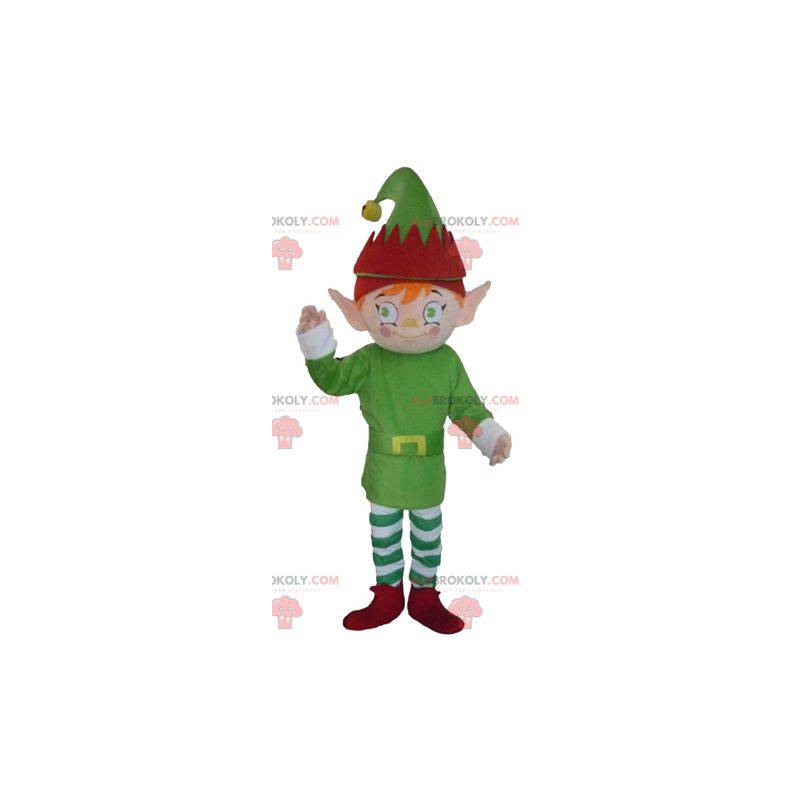 Elfo elfo mascotte vestita di verde, bianco e rosso -