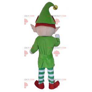 Maskot skřítek elf oblečený v zelené, bílé a červené barvě -