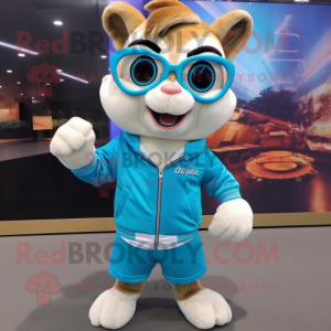 Blue Chipmunk mascot costume character dressed with a Jacket and Sunglasses