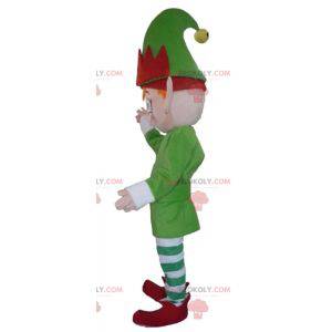 Mascota elfa duende vestida de verde, blanco y rojo -