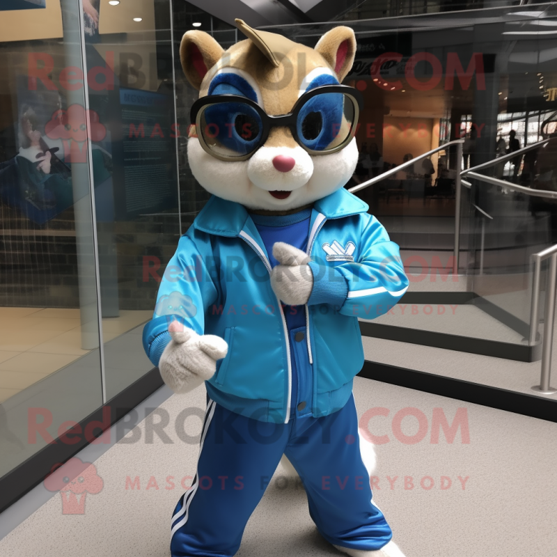 Blue Chipmunk mascot costume character dressed with a Jacket and Sunglasses  - Mascot Costumes -  Sizes L (175-180CM)