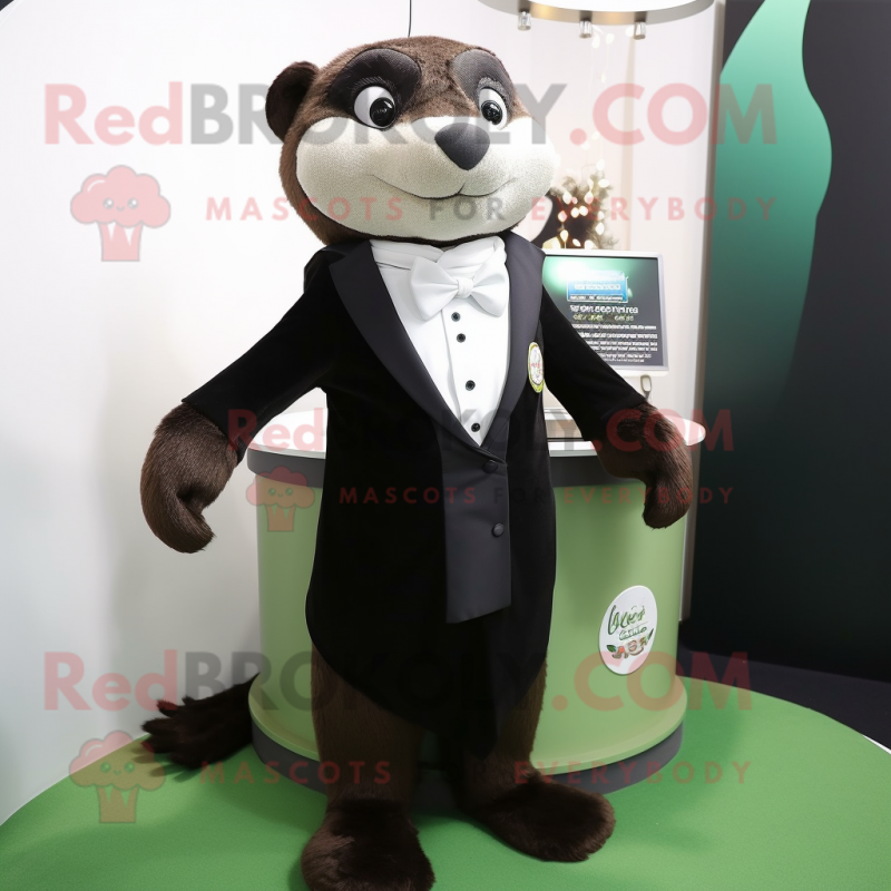 Olive Otter mascot costume character dressed with a Tuxedo and Keychains Olive Otter mascot costume character dressed with a Tuxedo and Keychains