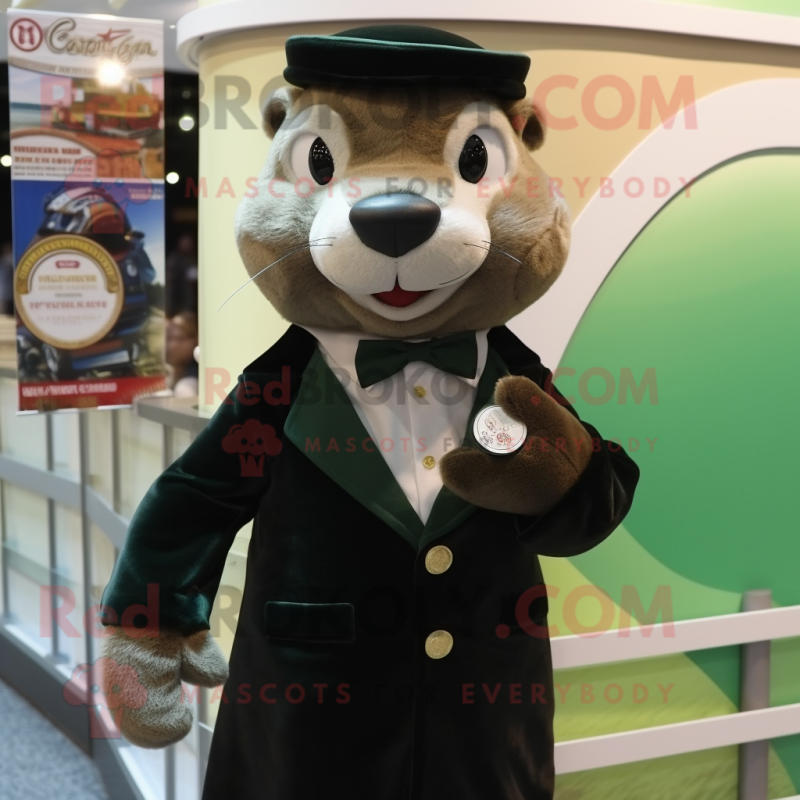 Olive Otter mascot costume character dressed with a Tuxedo and Keychains