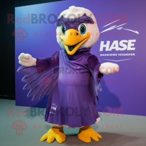 Purple Haast'S Eagle mascot costume character dressed with a Shift Dress and Scarf clips