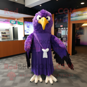 Purple Haast'S Eagle mascot costume character dressed with a Shift Dress and Scarf clips