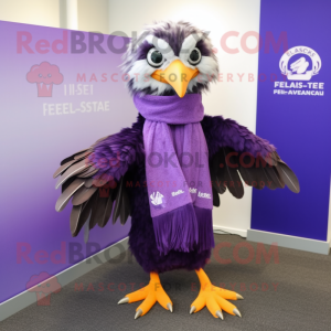 Purple Haast'S Eagle mascot costume character dressed with a Shift Dress and Scarf clips