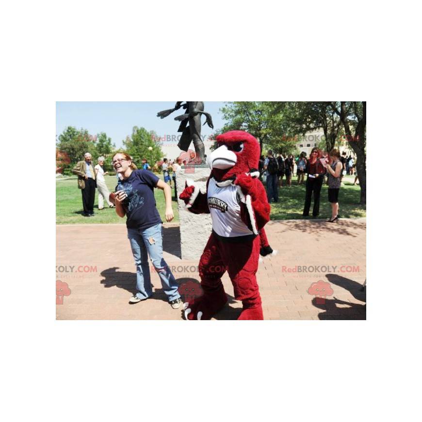 Mascotte d'aigle rouge noir et blanc en tenue de sport - Mascotte d'aigle rouge noir et blanc en tenue de sport -