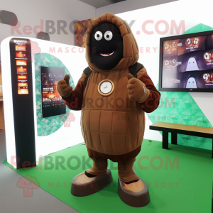 Brown Grenade mascot costume character dressed with a Hoodie and Digital watches