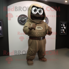 Brown Grenade mascot costume character dressed with a Hoodie and Digital watches