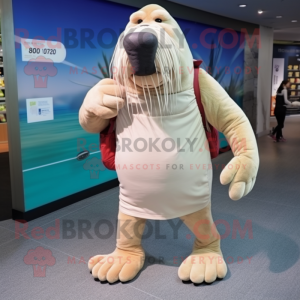 Beige Walrus mascot costume character dressed with a Running Shorts and Handbags