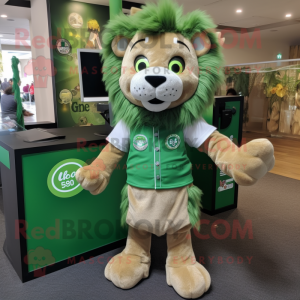 Green Tamer Lion mascot costume character dressed with a Button-Up Shirt and Scarf clips
