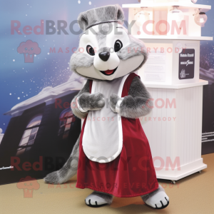 Silver Badger mascot costume character dressed with a A-Line Skirt and Beanies