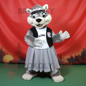 Silver Badger mascot costume character dressed with a A-Line Skirt and Beanies