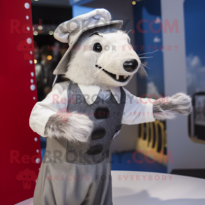 Silver Badger mascot costume character dressed with a A-Line Skirt and Beanies