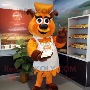 Orange Beef Wellington mascot costume character dressed with a Graphic Tee and Cummerbunds