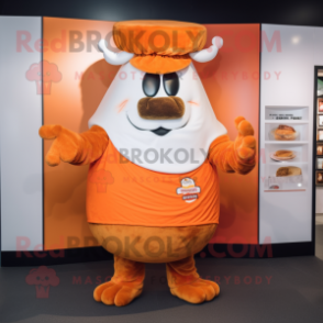 Orange Beef Wellington mascot costume character dressed with a Graphic Tee and Cummerbunds