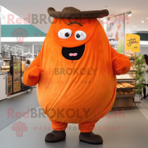 Orange Beef Wellington mascot costume character dressed with a Graphic Tee and Cummerbunds