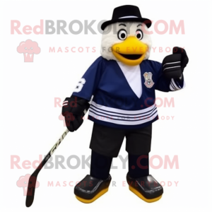 Navy Ice Hockey Stick mascot costume character dressed with a Tuxedo and Suspenders