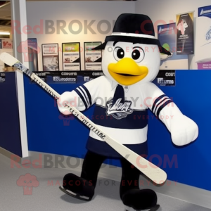 Navy Ice Hockey Stick mascot costume character dressed with a Tuxedo and Suspenders