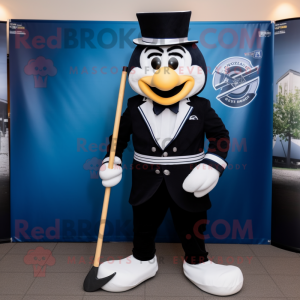 Navy Ice Hockey Stick mascot costume character dressed with a Tuxedo and Suspenders
