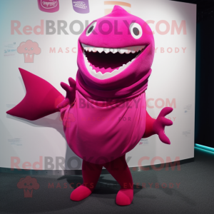 Magenta Shark mascot costume character dressed with a Leggings and Shawl pins