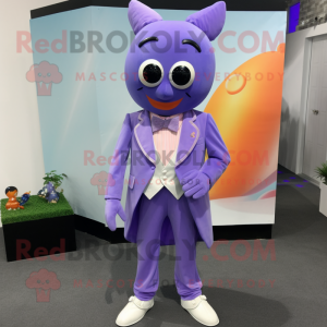 Lavender Mango mascot costume character dressed with a Suit Jacket and Bow ties