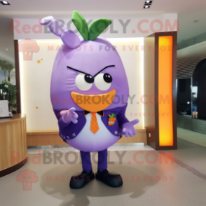 Lavender Mango mascot costume character dressed with a Suit Jacket and Bow ties