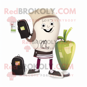 Beige Beet mascot costume character dressed with a Yoga Pants and Wallets