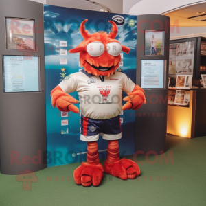 nan Crab mascot costume character dressed with a Rugby Shirt and Briefcases