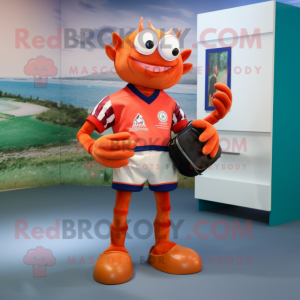 nan Crab mascot costume character dressed with a Rugby Shirt and Briefcases