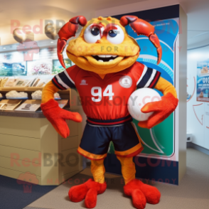 nan Crab mascot costume character dressed with a Rugby Shirt and Briefcases