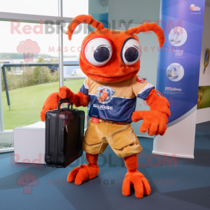 nan Crab mascot costume character dressed with a Rugby Shirt and Briefcases