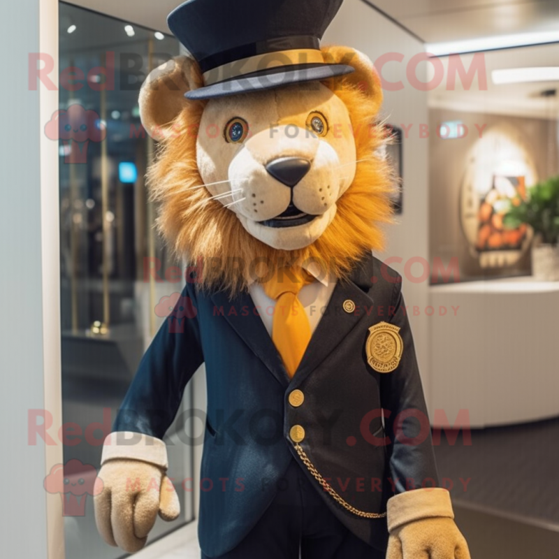nan Tamer Lion mascot costume character dressed with a Suit and Berets nan Tamer Lion mascot costume character dressed with a Suit and Berets
