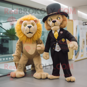 nan Tamer Lion mascot costume character dressed with a Suit and Berets