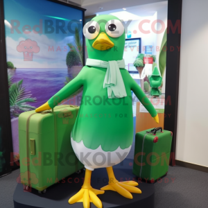 Green Gull mascot costume character dressed with a Culottes and Briefcases