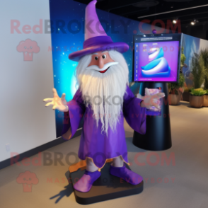 Lavender Wizard mascot costume character dressed with a Bikini and Hat pins