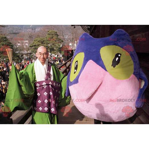 Mascote pássaro coruja azul rosa e verde - Redbrokoly.com