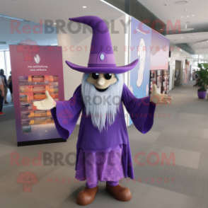 Lavender Wizard mascot costume character dressed with a Bikini and Hat pins