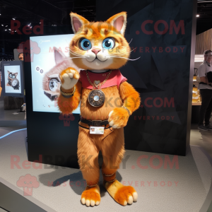 Rust Cat mascot costume character dressed with a Mini Dress and Bracelet watches